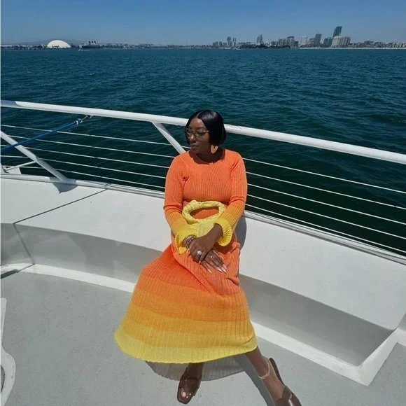 Women's Long Sleeve Open Back Maxi Dress - Future Collective Orange Ombre - Picture 13 of 14